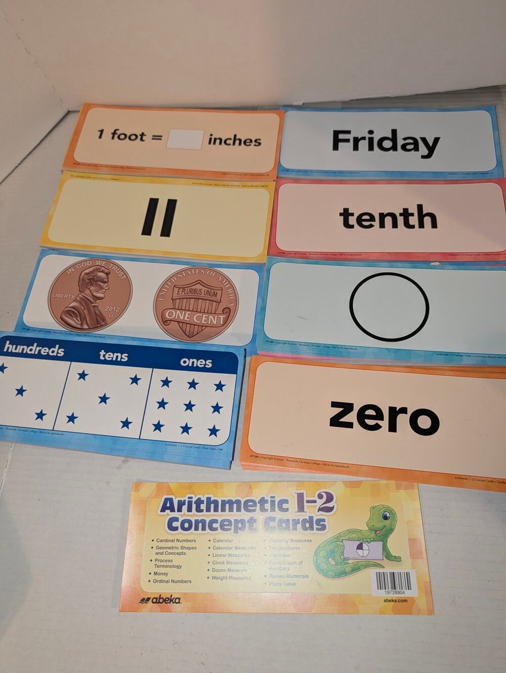 Abeka Arithmetic 1-2 Concept Cards Complete 194 Card Set Homeschool Summer Math